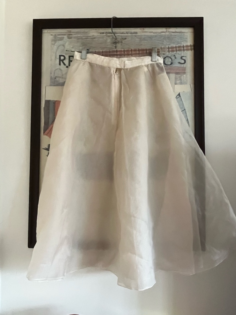 Vintage 100% Silk Organza Albert Nipon Double-Layer Ivory Midi A-Line Skirt XS/S - Picture 6 of 8
